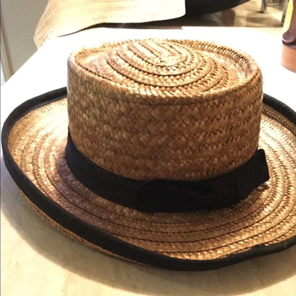 Morgan Taylor straw hat with black ribbon trim